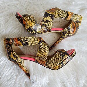 Michael Antonio Reptile Print Open Toe Back Zip Stiletto SZ 7.5